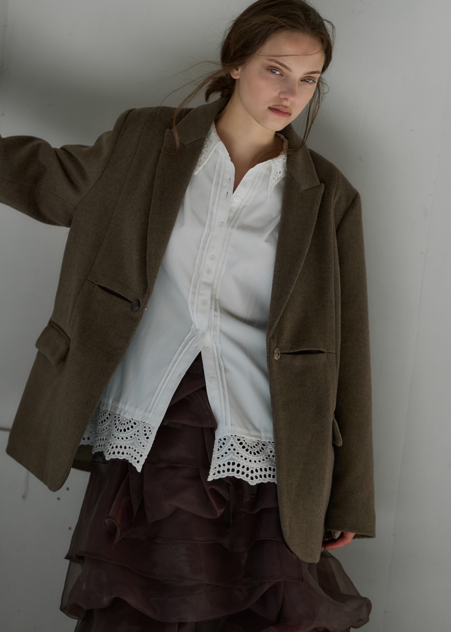 peaked lapel waist tuck oversize JK