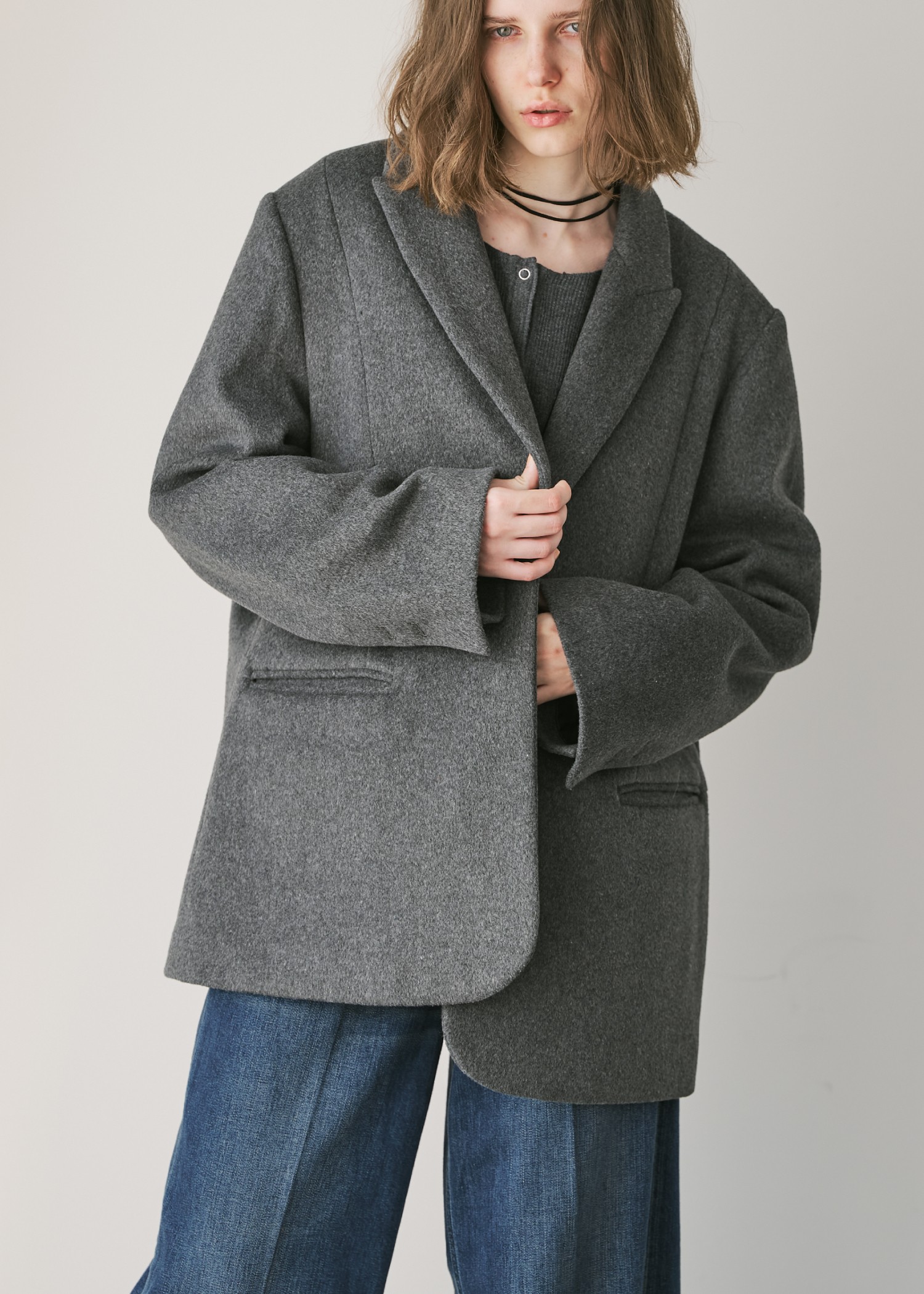 peaked lapel waist tuck oversize JK