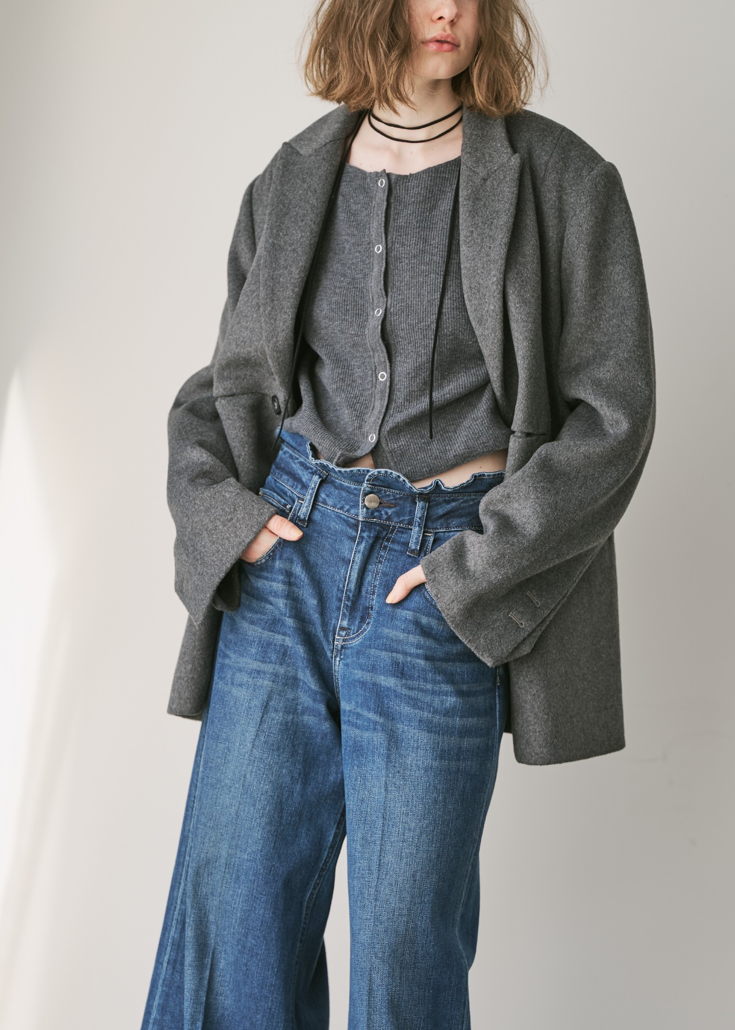 peaked lapel waist tuck oversize JK