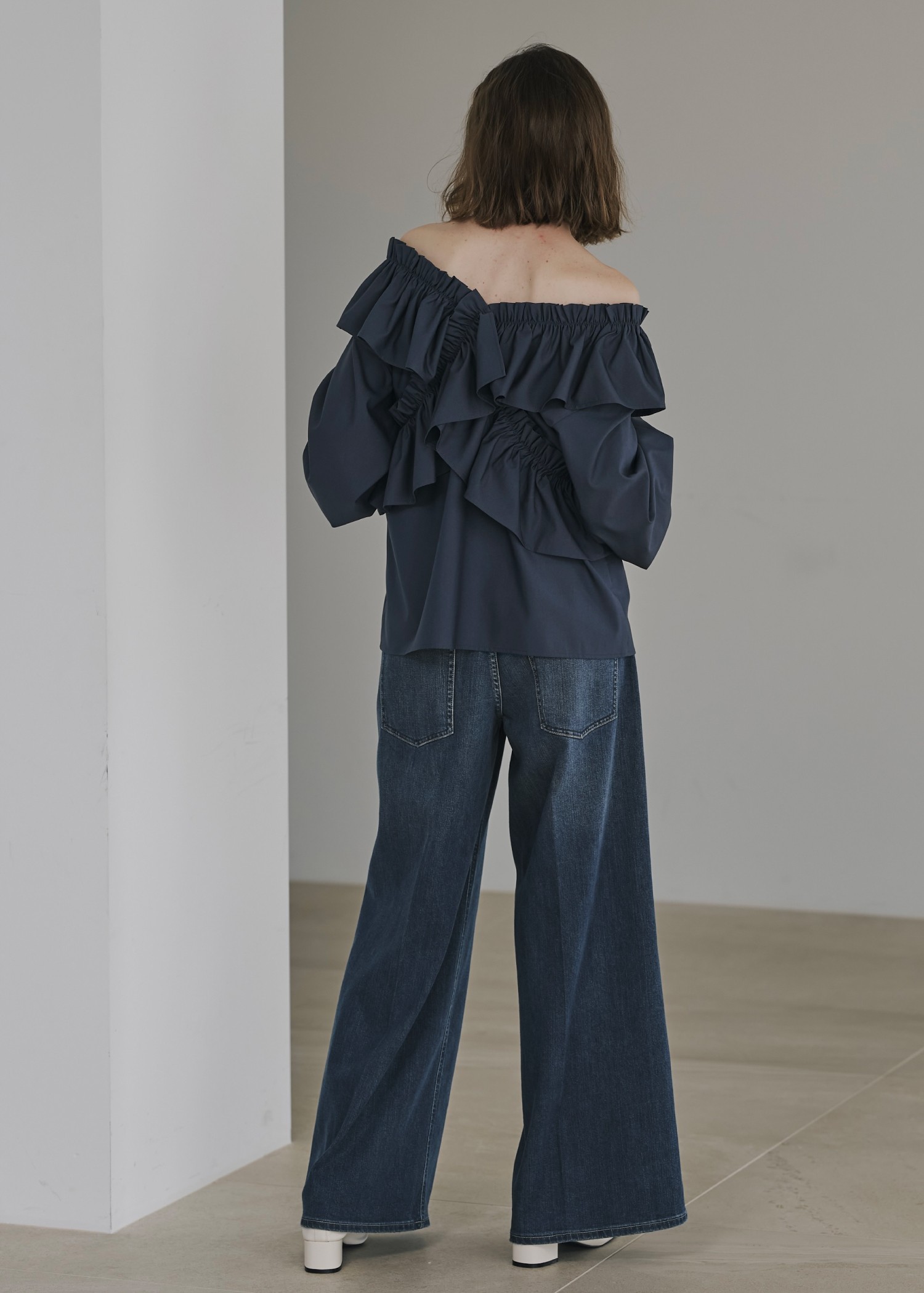 【Healthy DENIM × WILLFULLY】"Harmonia" waist frill wide denim PT