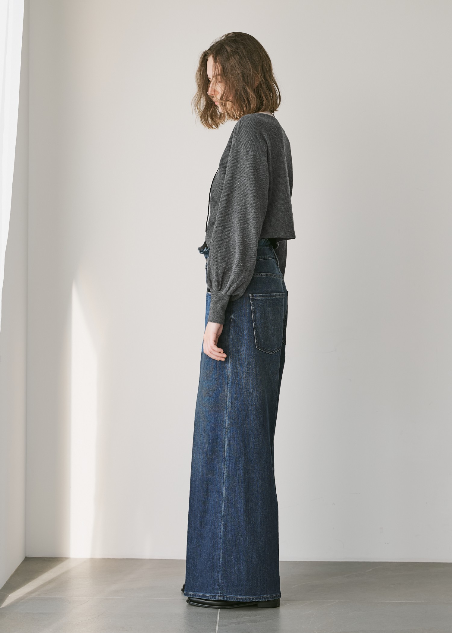 【Healthy DENIM × WILLFULLY】"Harmonia" waist frill wide denim PT