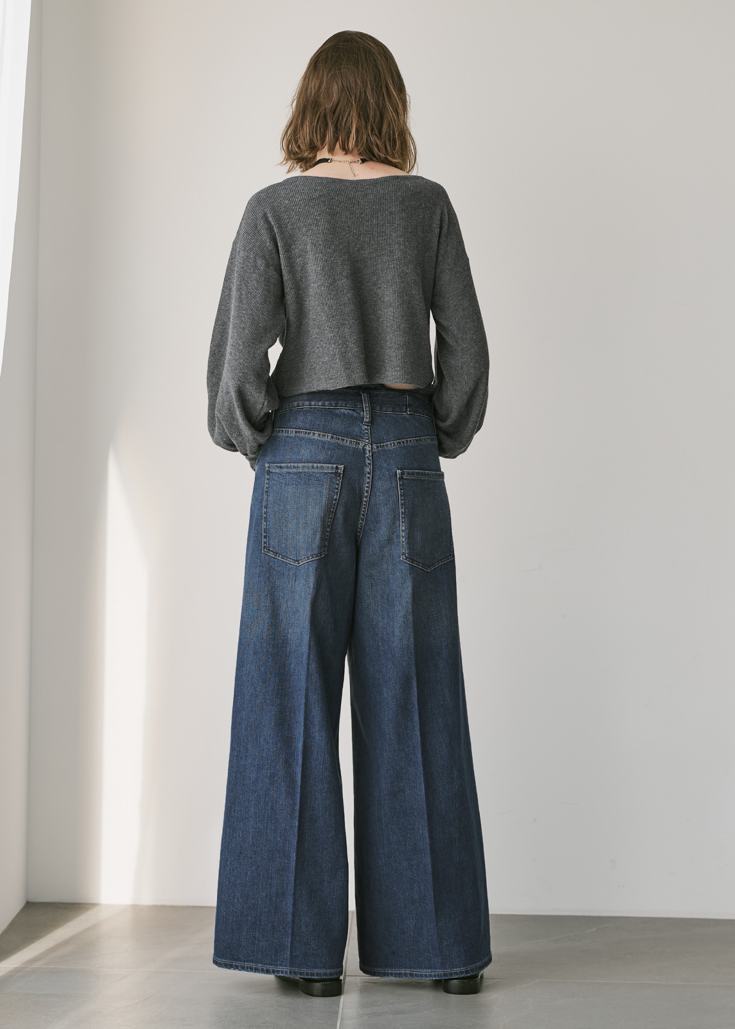 【Healthy DENIM × WILLFULLY】"Harmonia" waist frill wide denim PT