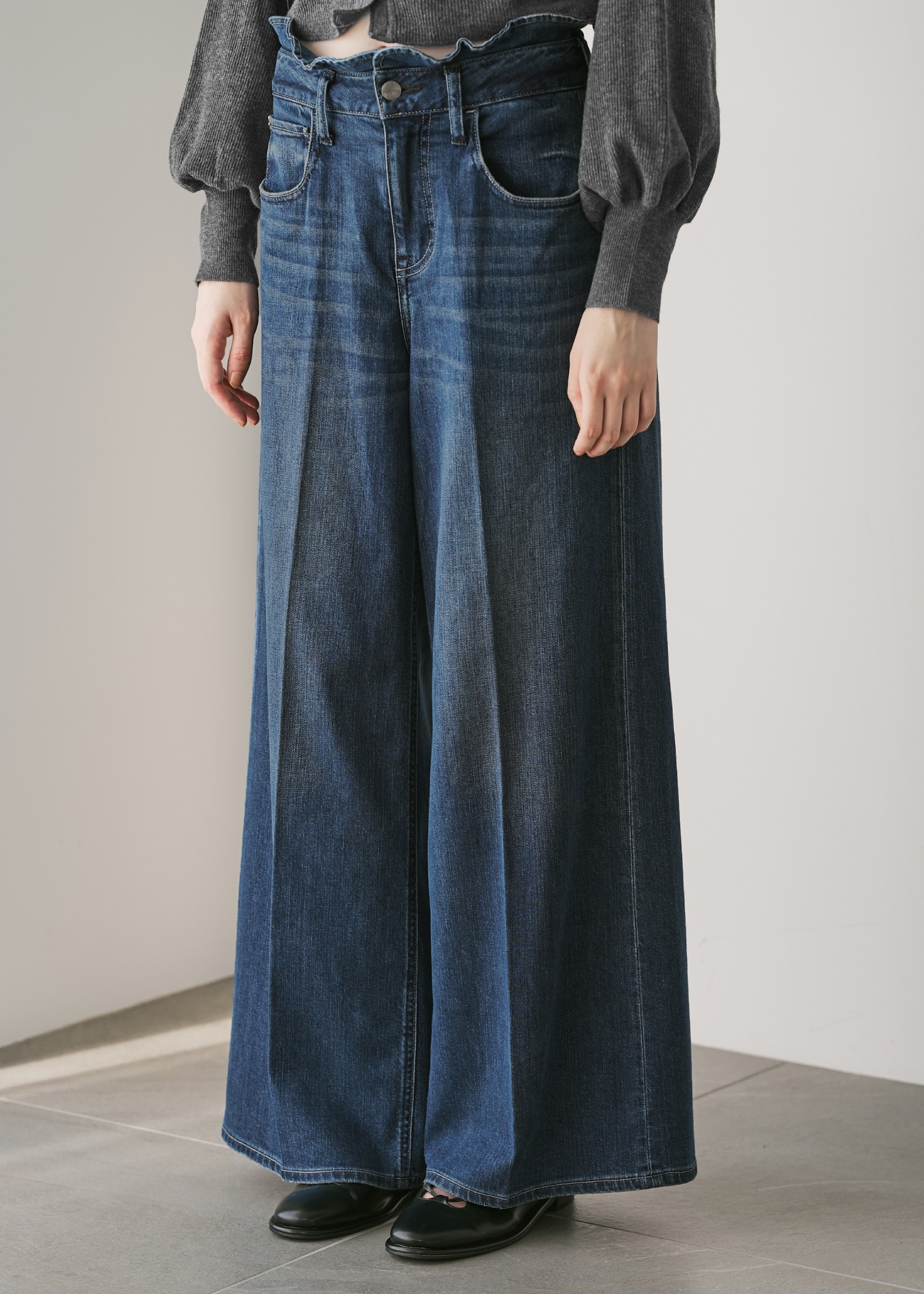 【Healthy DENIM × WILLFULLY】"Harmonia" waist frill wide denim PT
