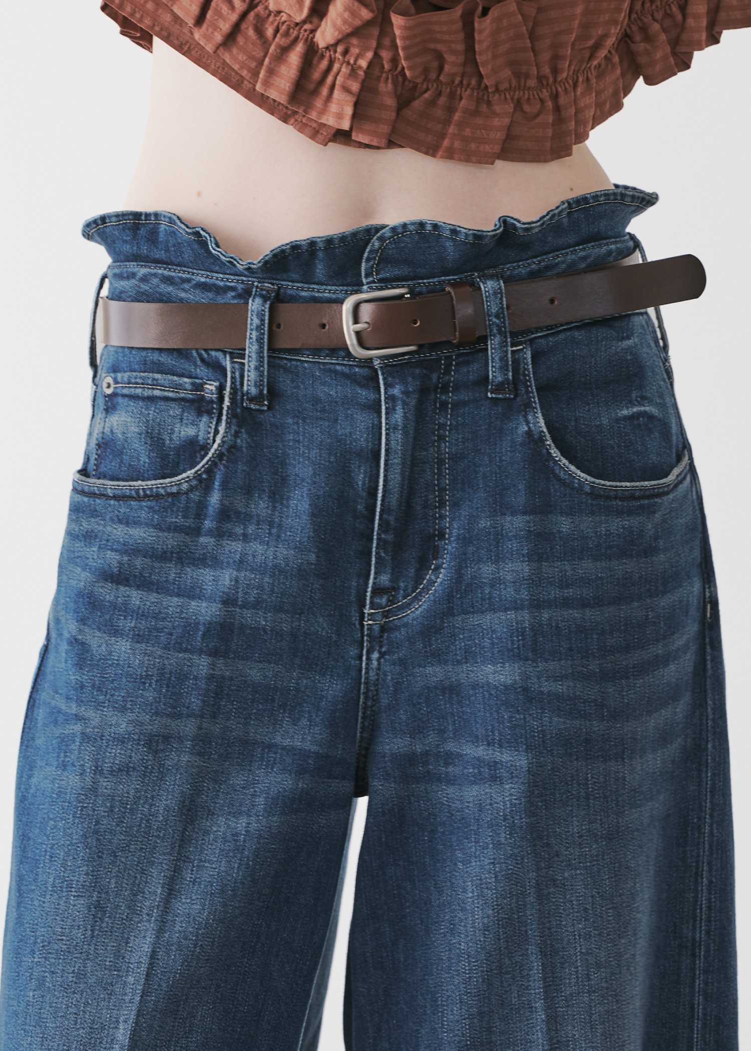 【Healthy DENIM × WILLFULLY】"Harmonia" waist frill wide denim PT