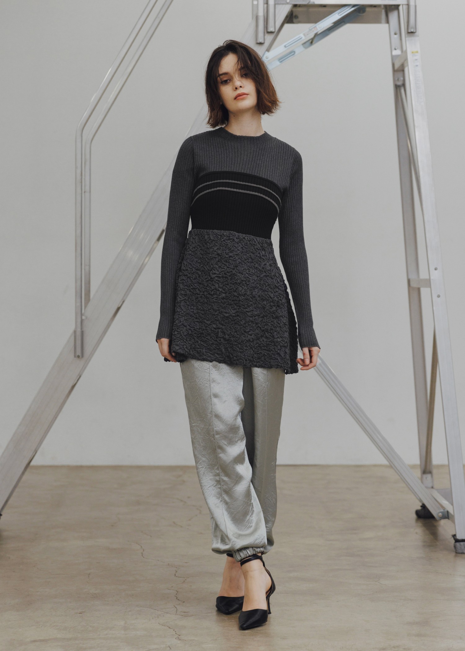 satin waist ribbon elastic shirring PT