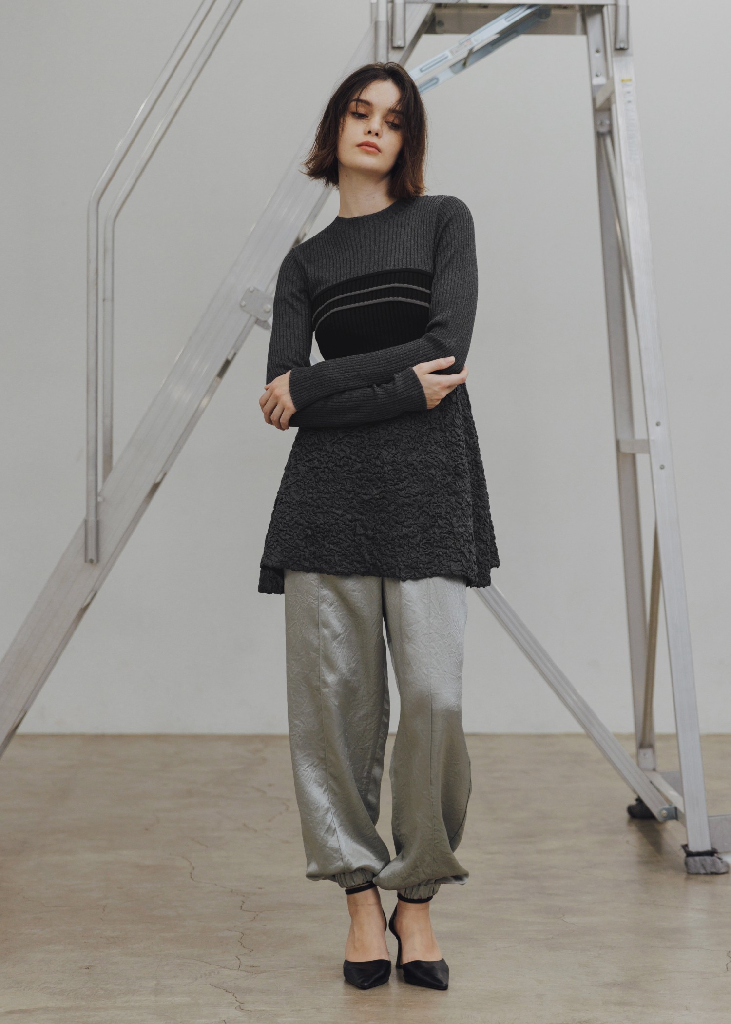 satin waist ribbon elastic shirring PT