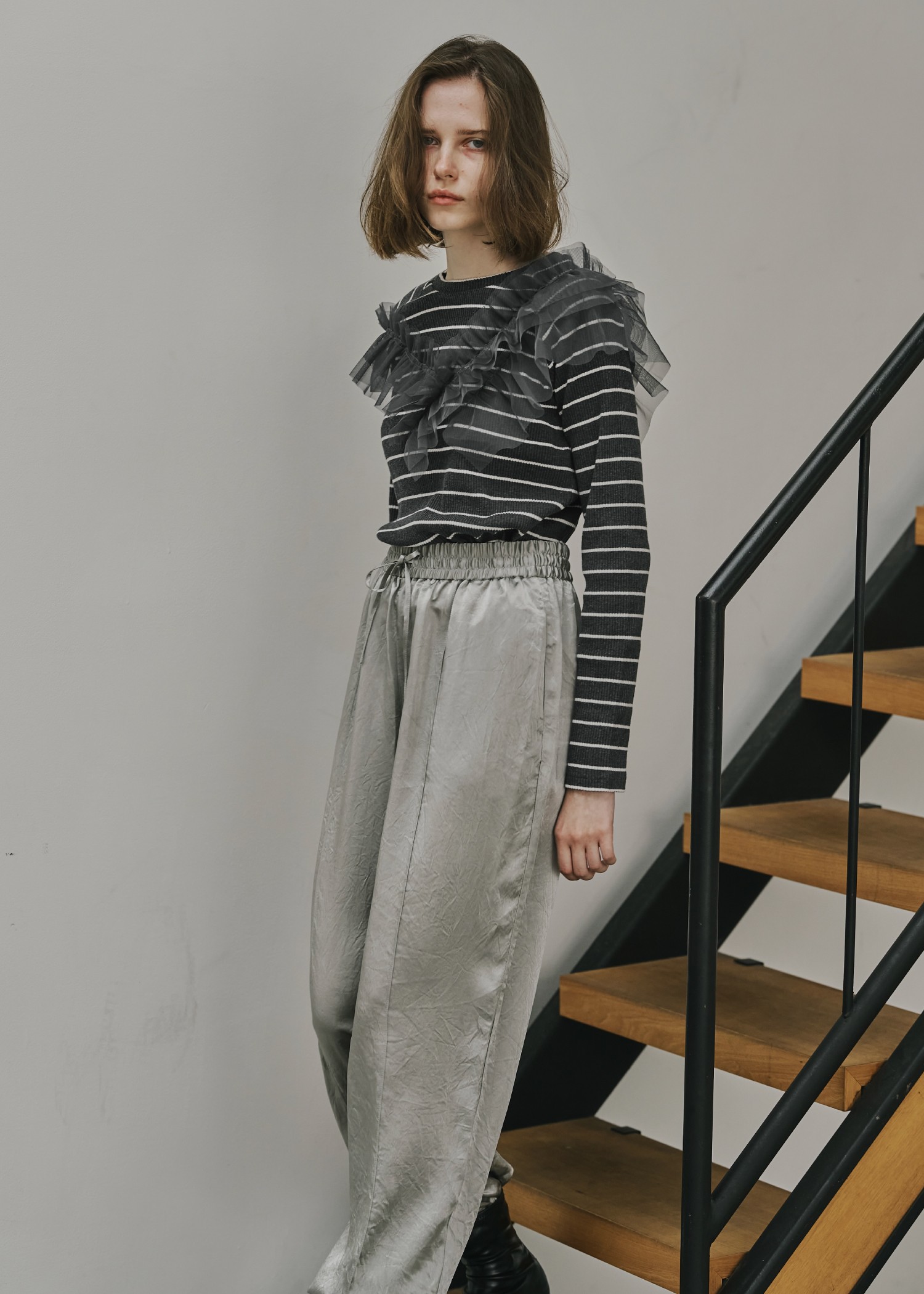 satin waist ribbon elastic shirring PT