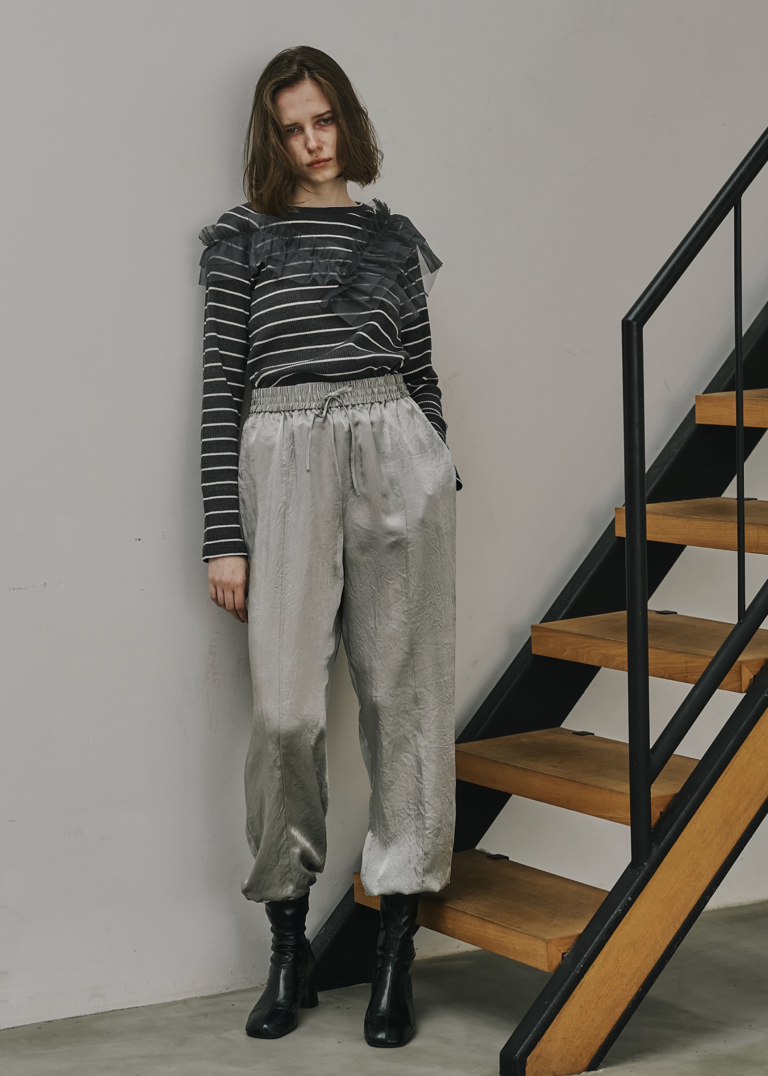 satin waist ribbon elastic shirring PT