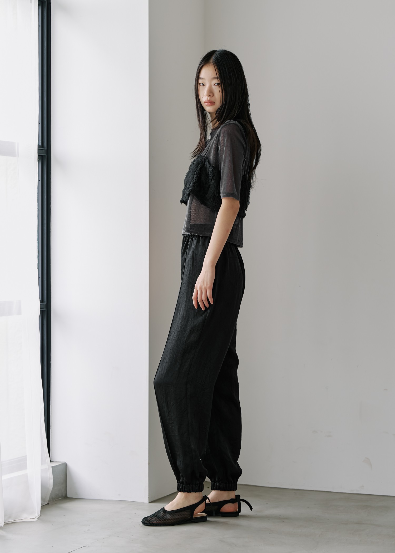 satin waist ribbon elastic shirring PT