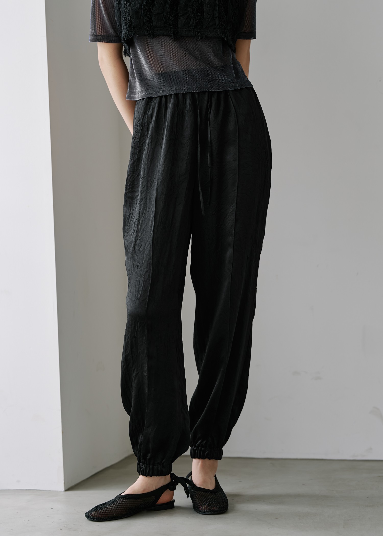 satin waist ribbon elastic shirring PT