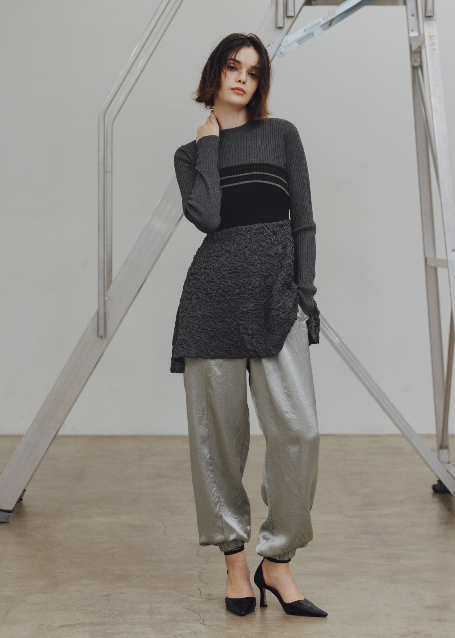 satin waist ribbon elastic shirring PT