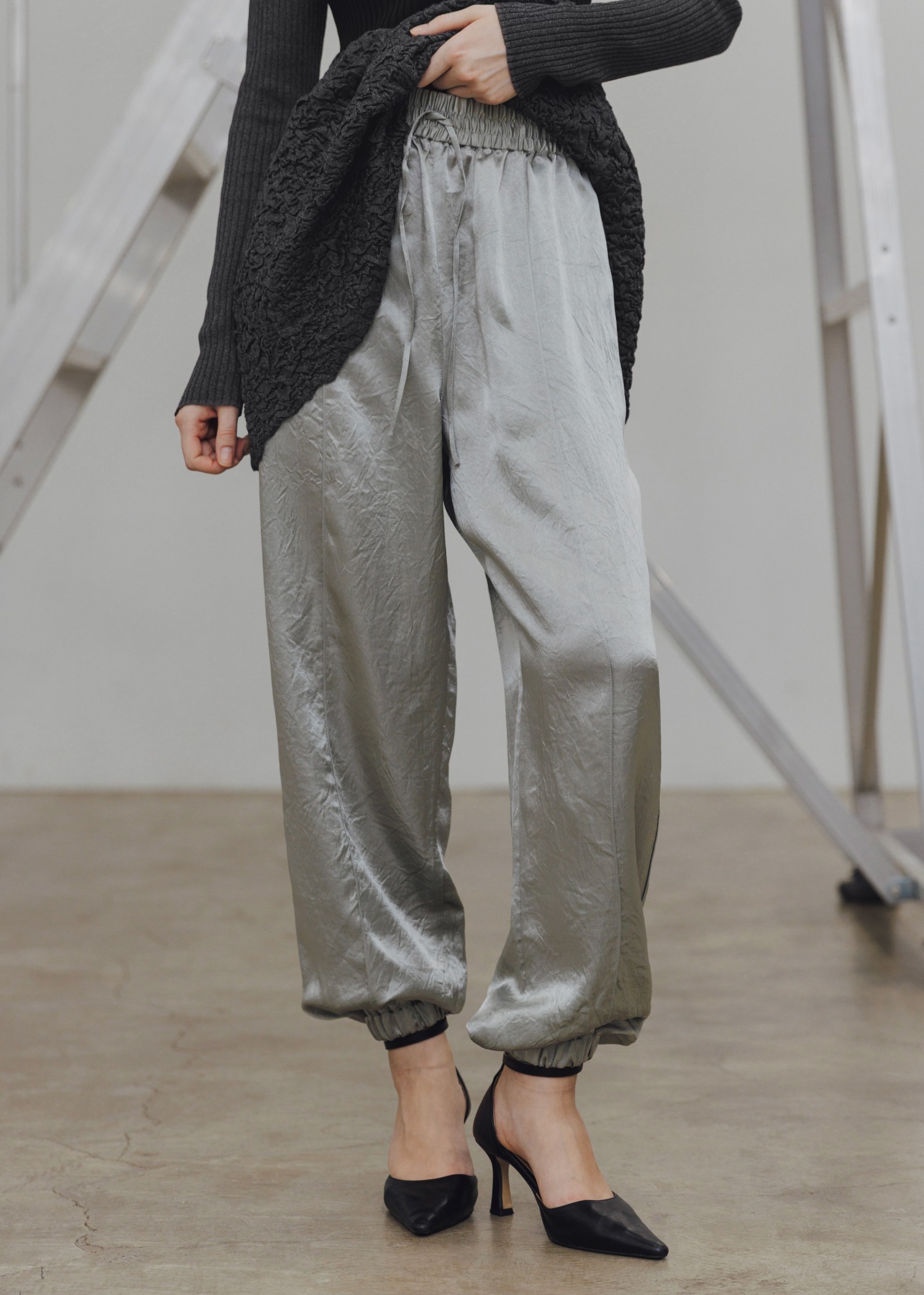 satin waist ribbon elastic shirring PT