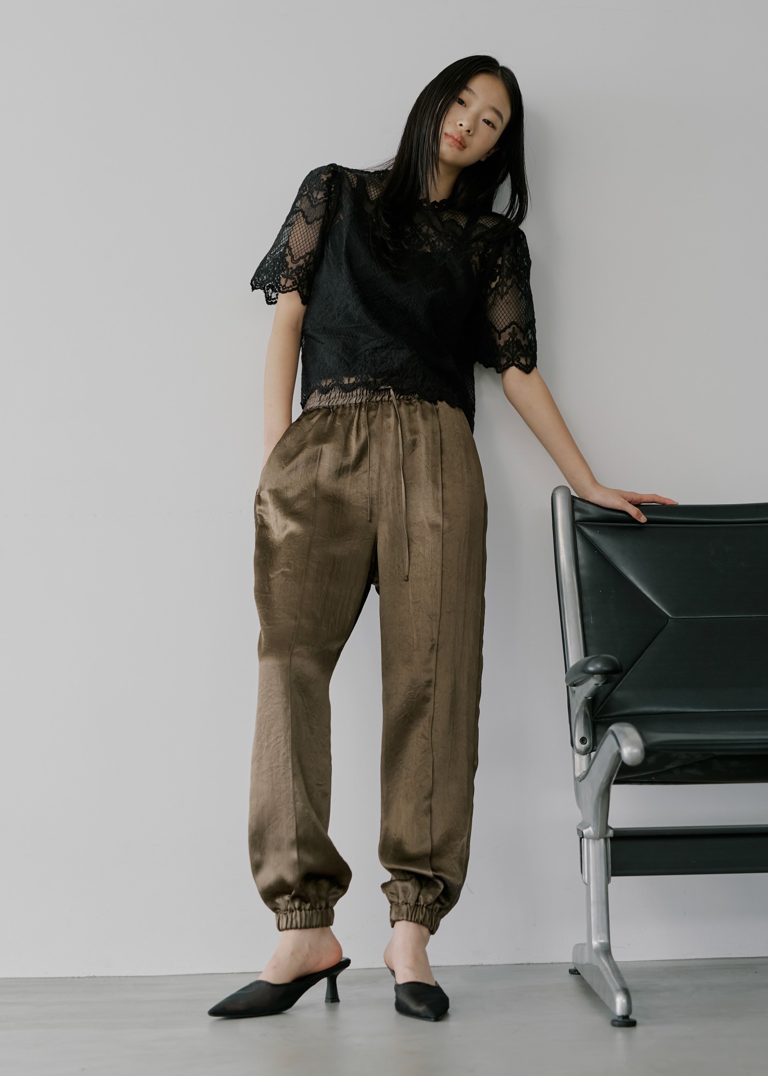 satin waist ribbon elastic shirring PT