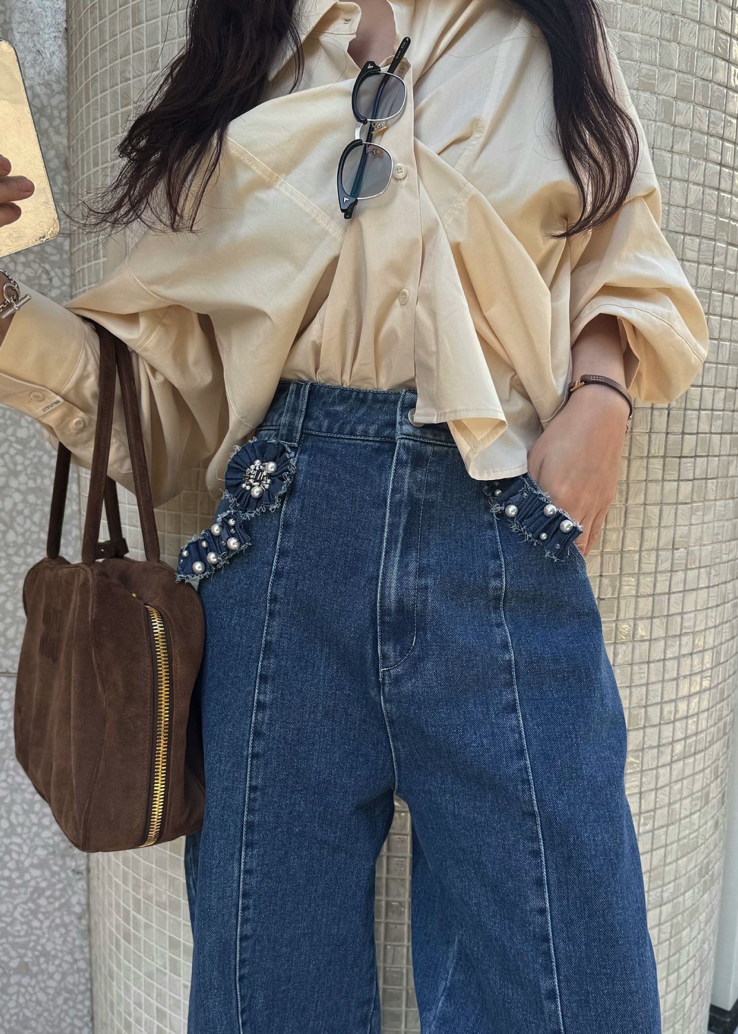 hem adjust center seam broach denim PT