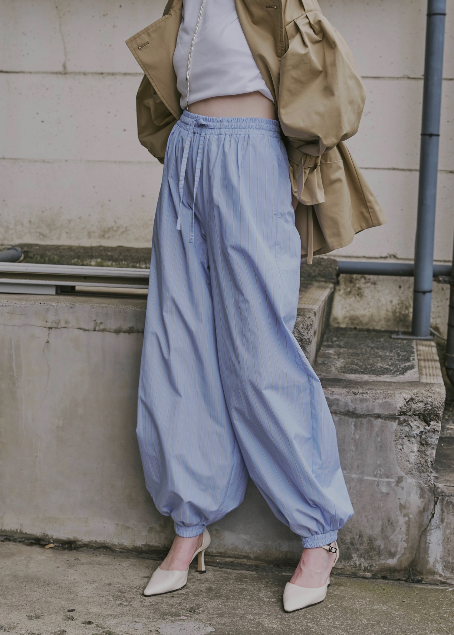 stripe volume wide shirring PT