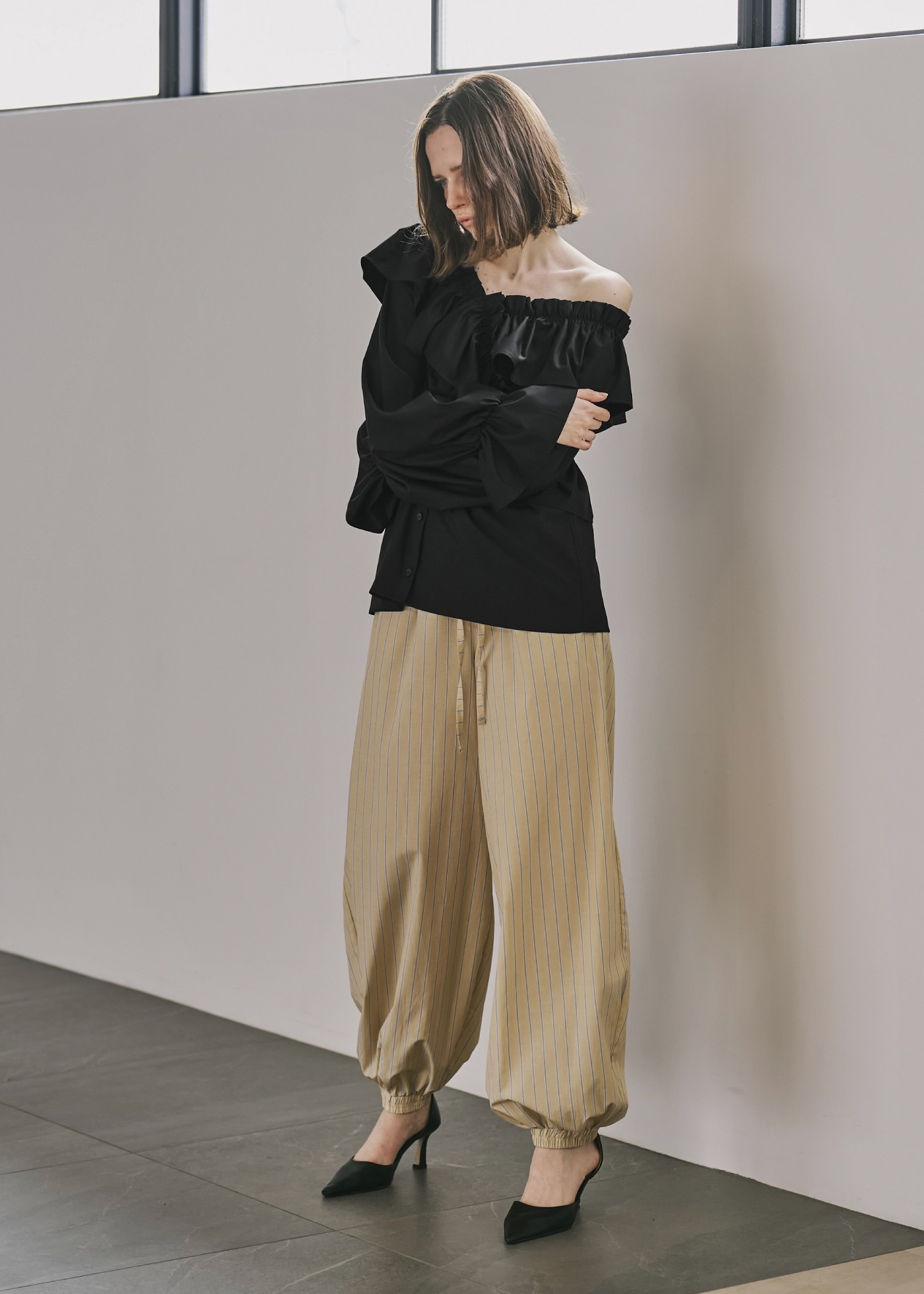 stripe volume wide shirring PT