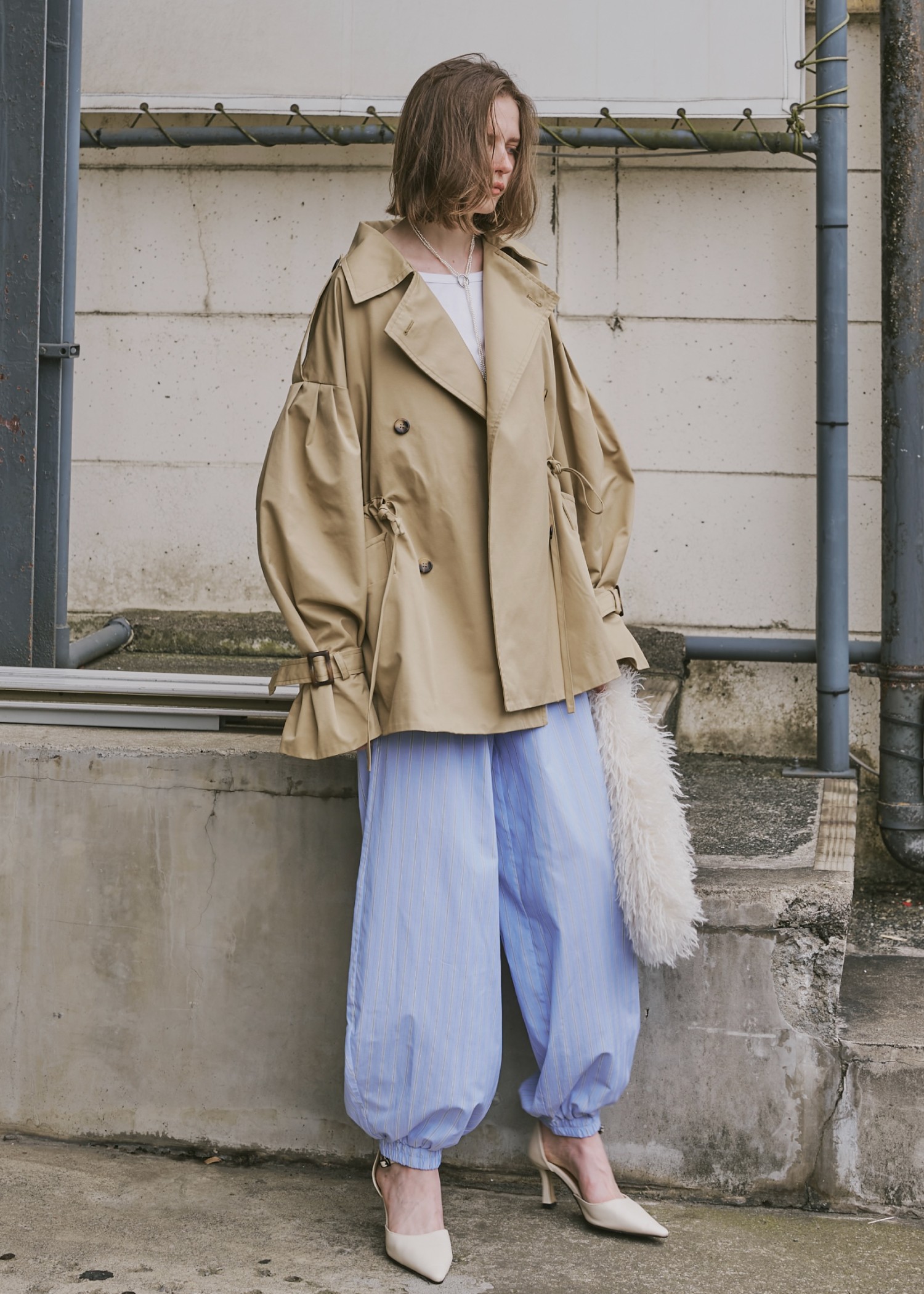 stripe volume wide shirring PT