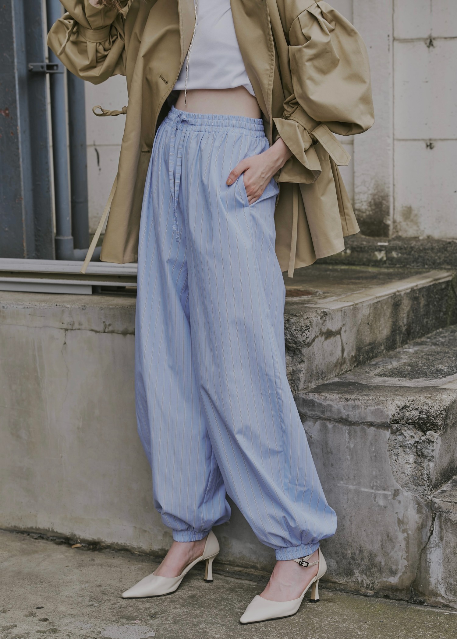 stripe volume wide shirring PT