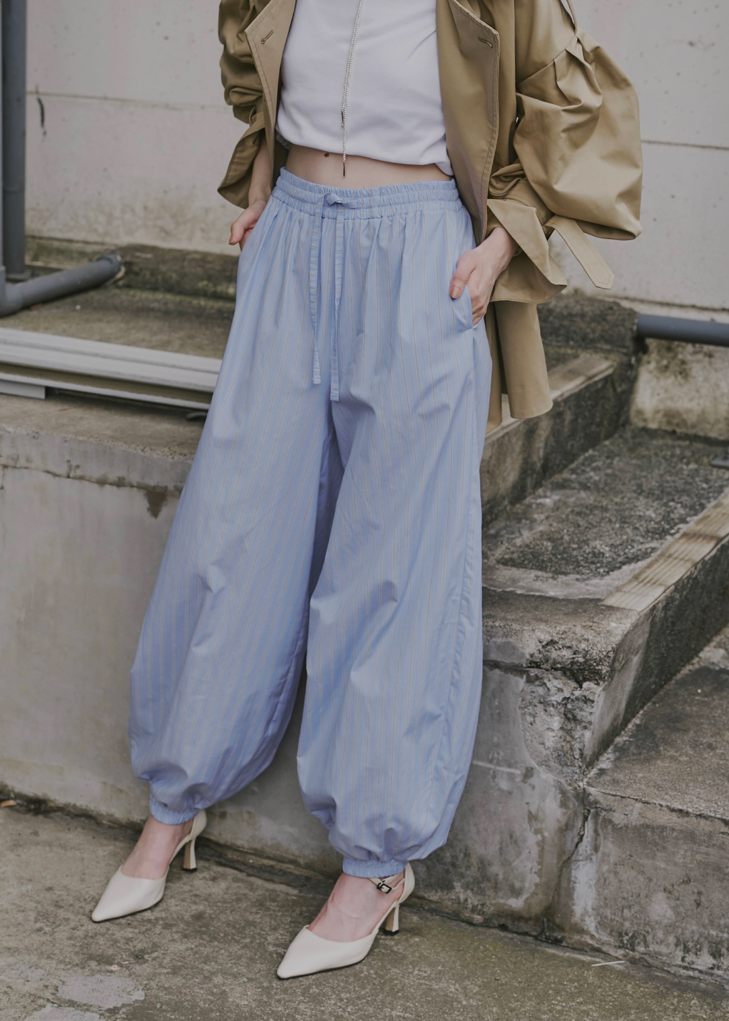 stripe volume wide shirring PT