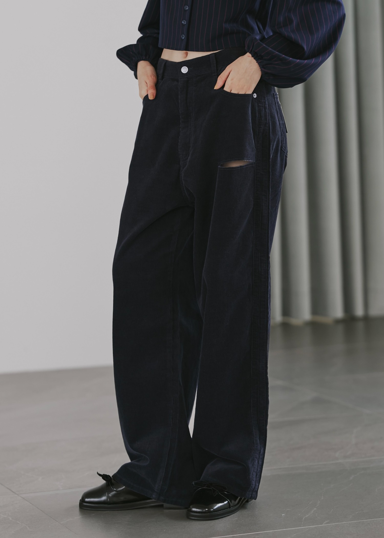 corduroy loose asymmetry notch PT