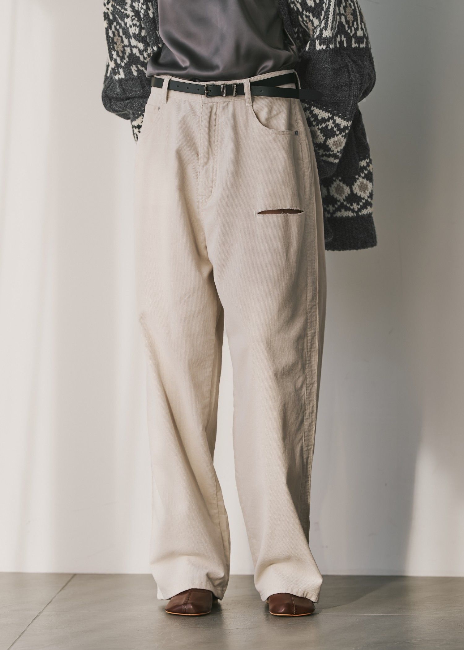 corduroy loose asymmetry notch PT