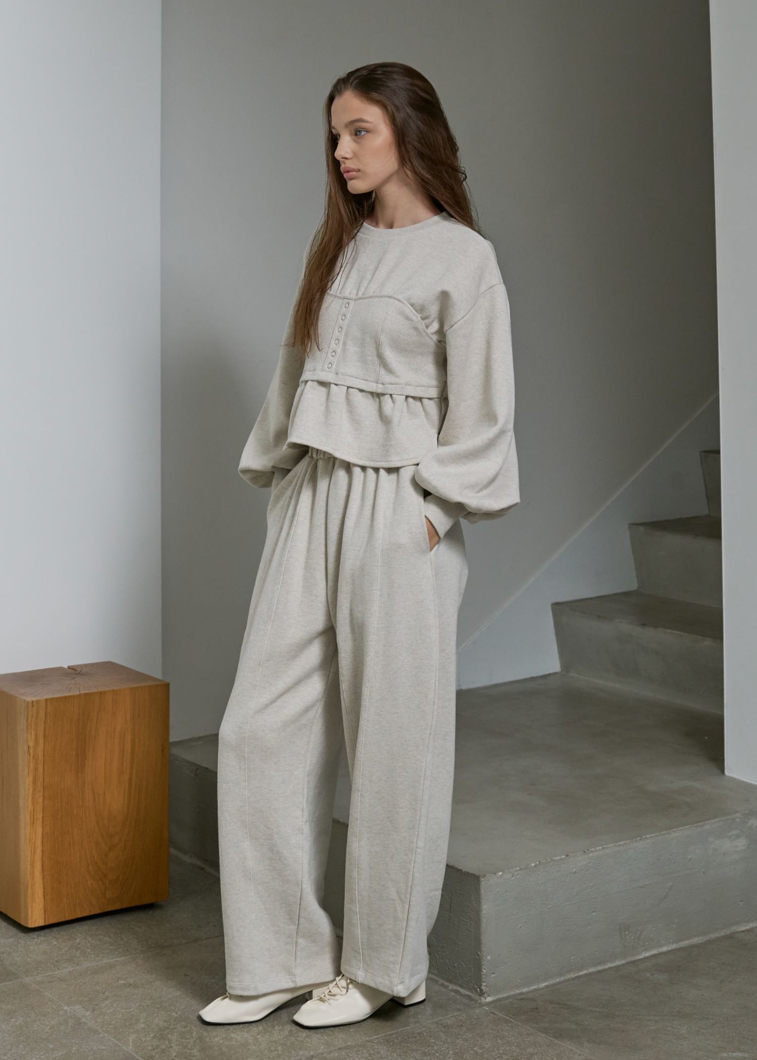 waist gather wide panel sweat PT