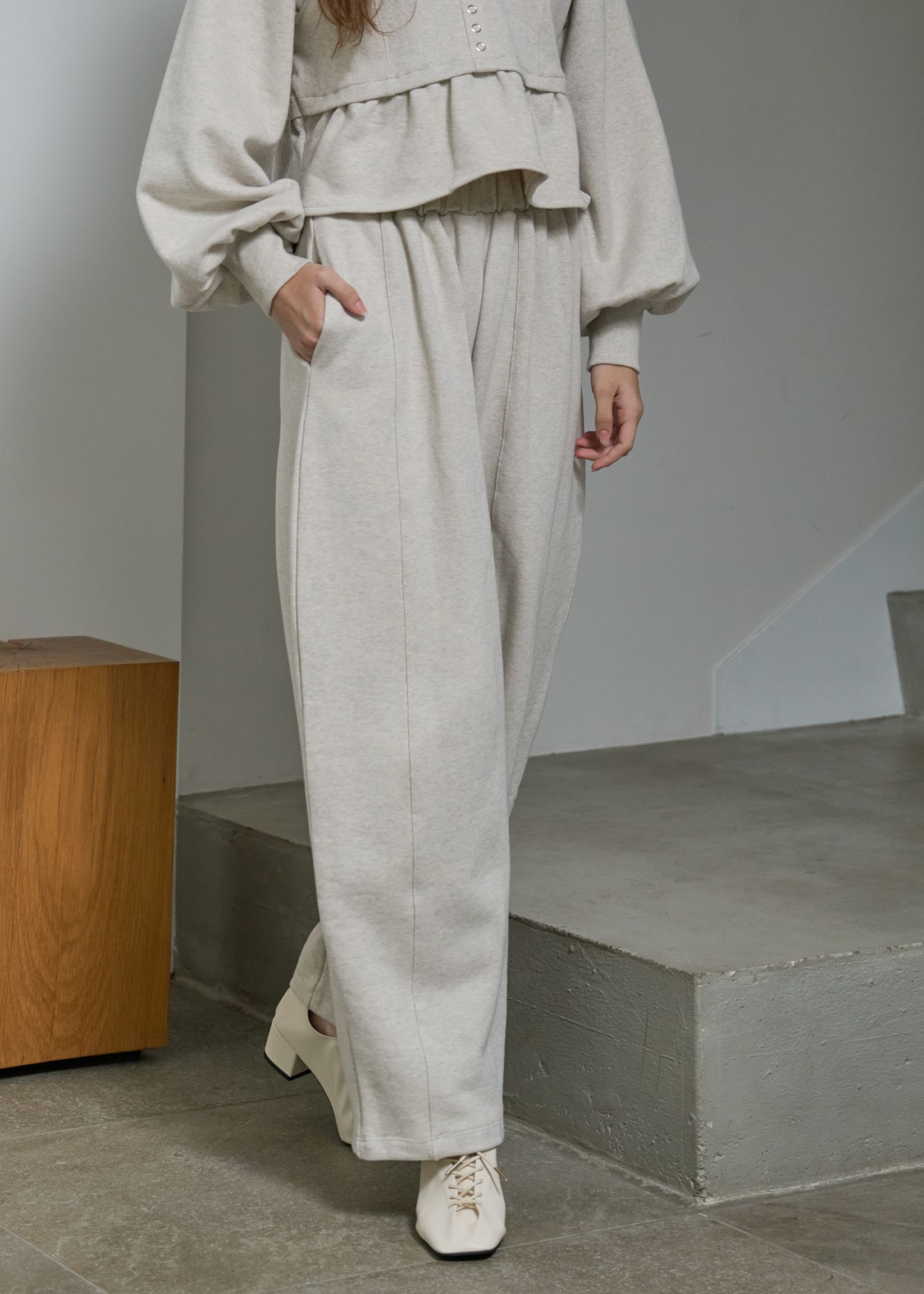 waist gather wide panel sweat PT