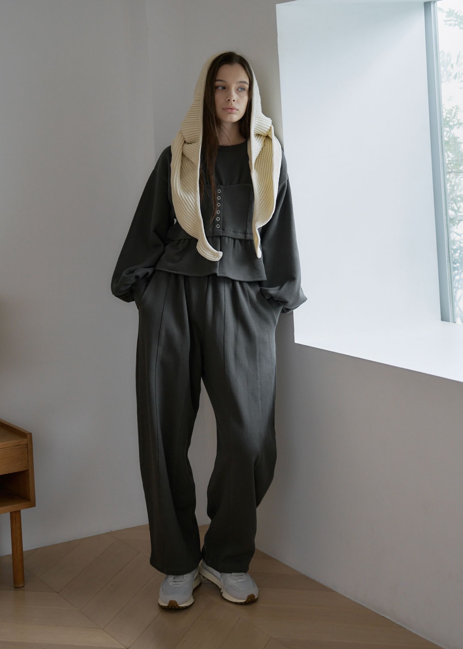 waist gather wide panel sweat PT