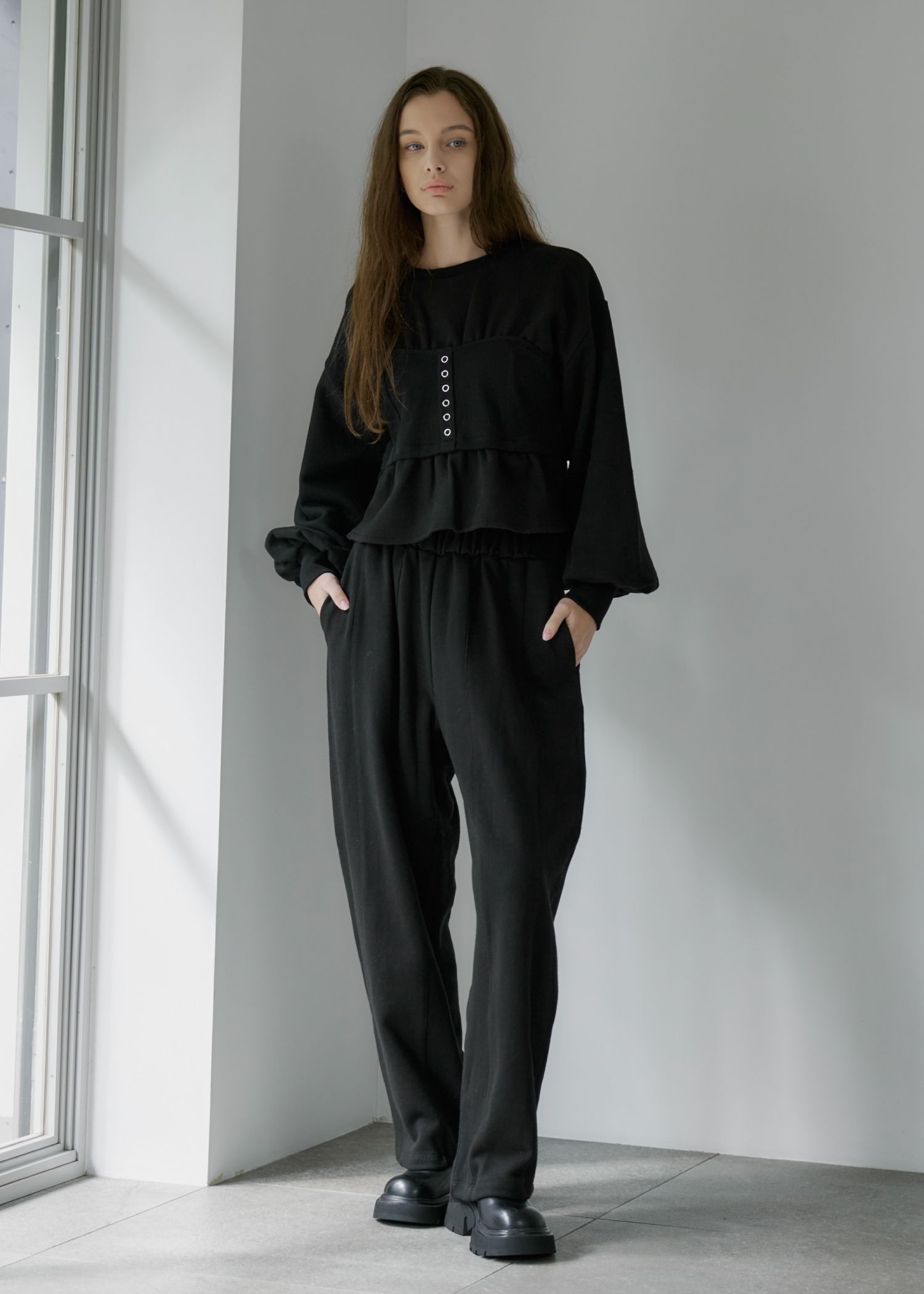 waist gather wide panel sweat PT