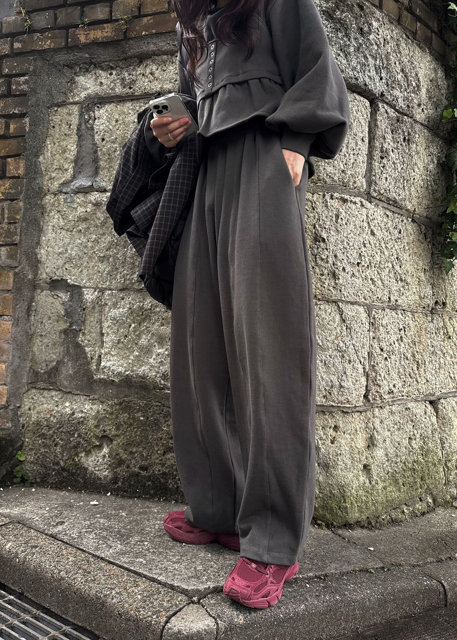 waist gather wide panel sweat PT