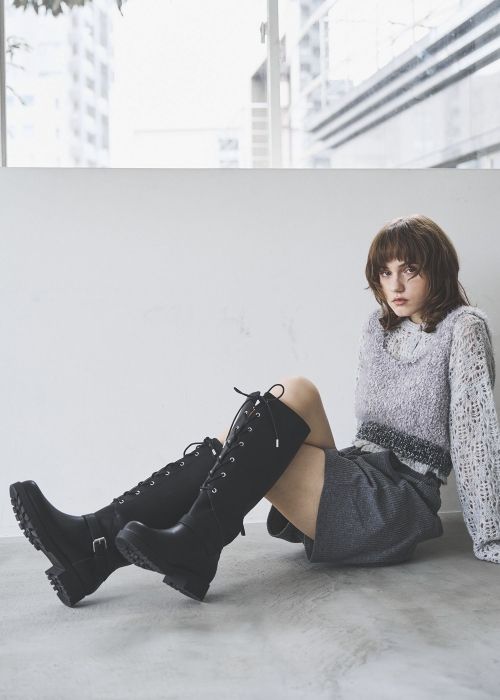 lace up belt design long boots
