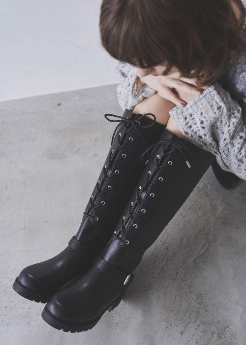 lace up belt design long boots