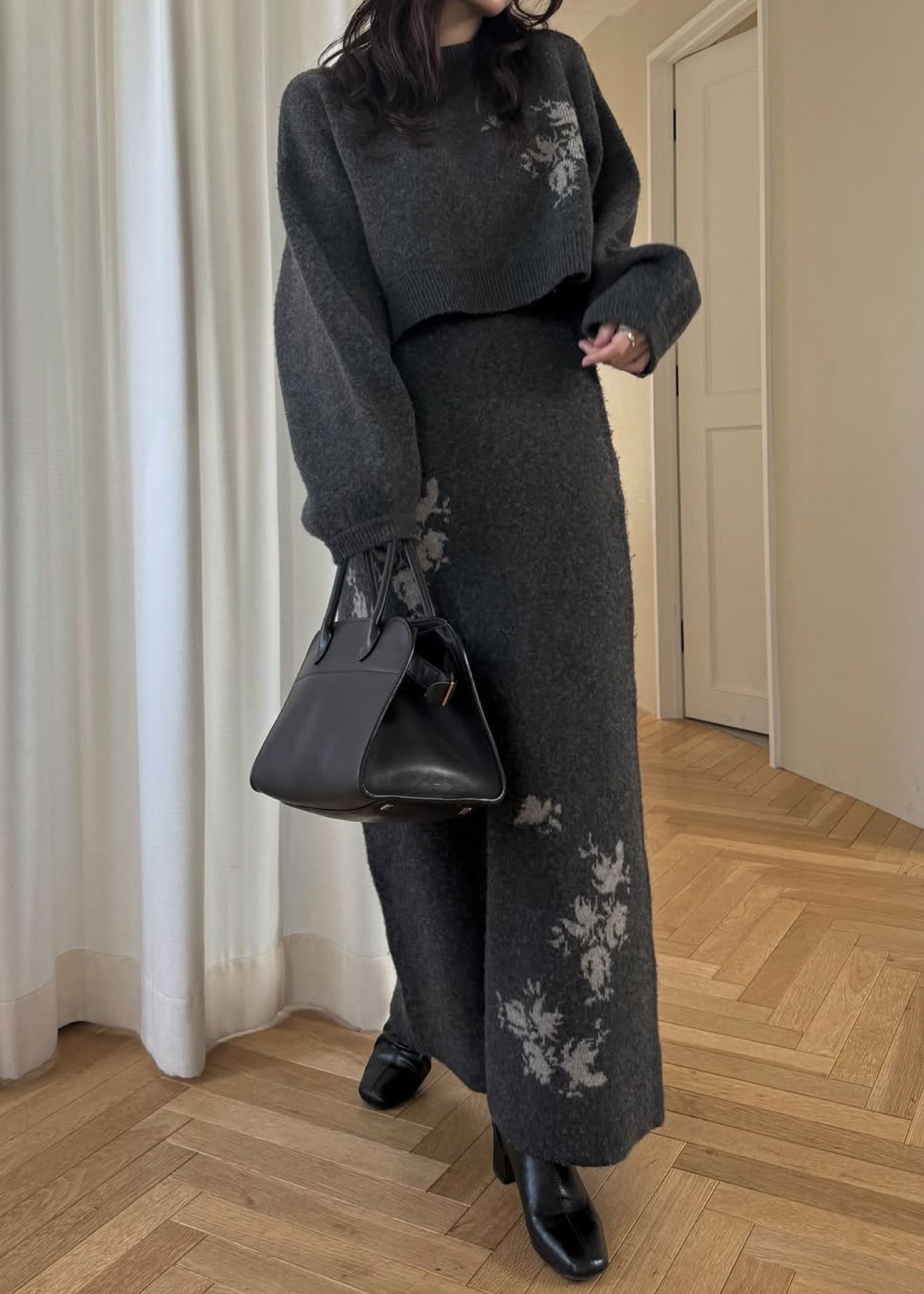 flower jacquard pencil knit SK