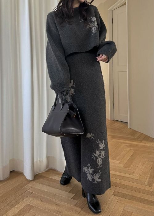 flower jacquard pencil knit SK