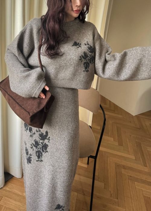 flower jacquard pencil knit SK