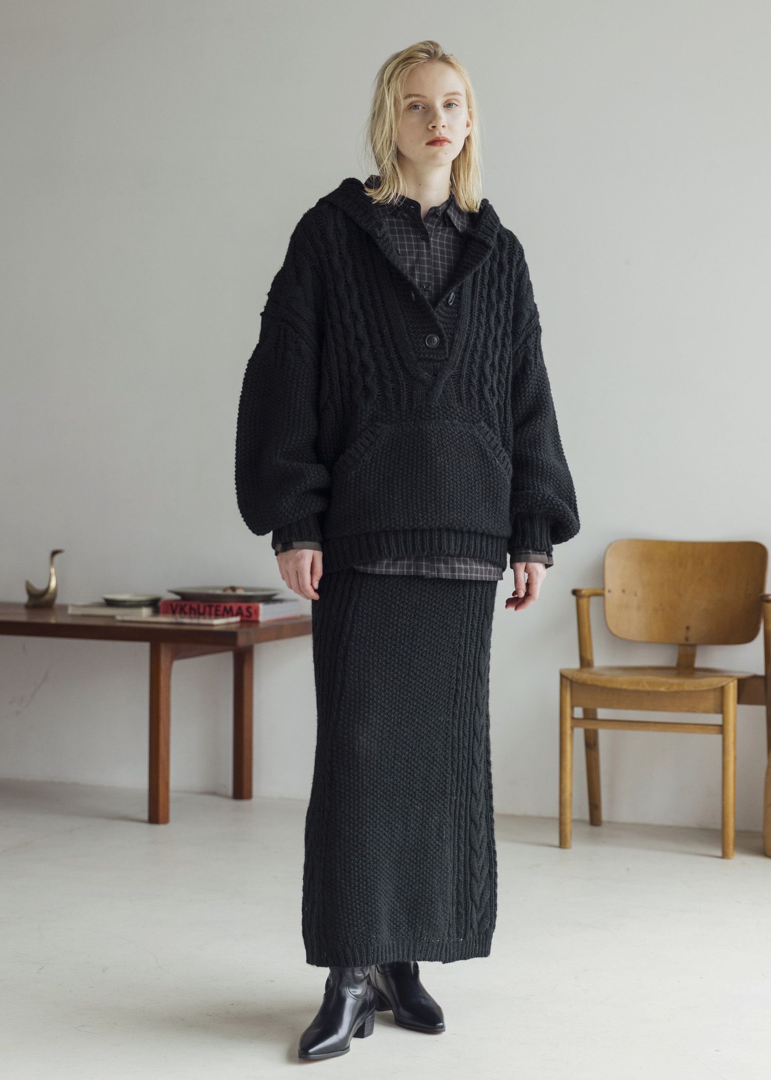 side cable coarse knit pencil SK