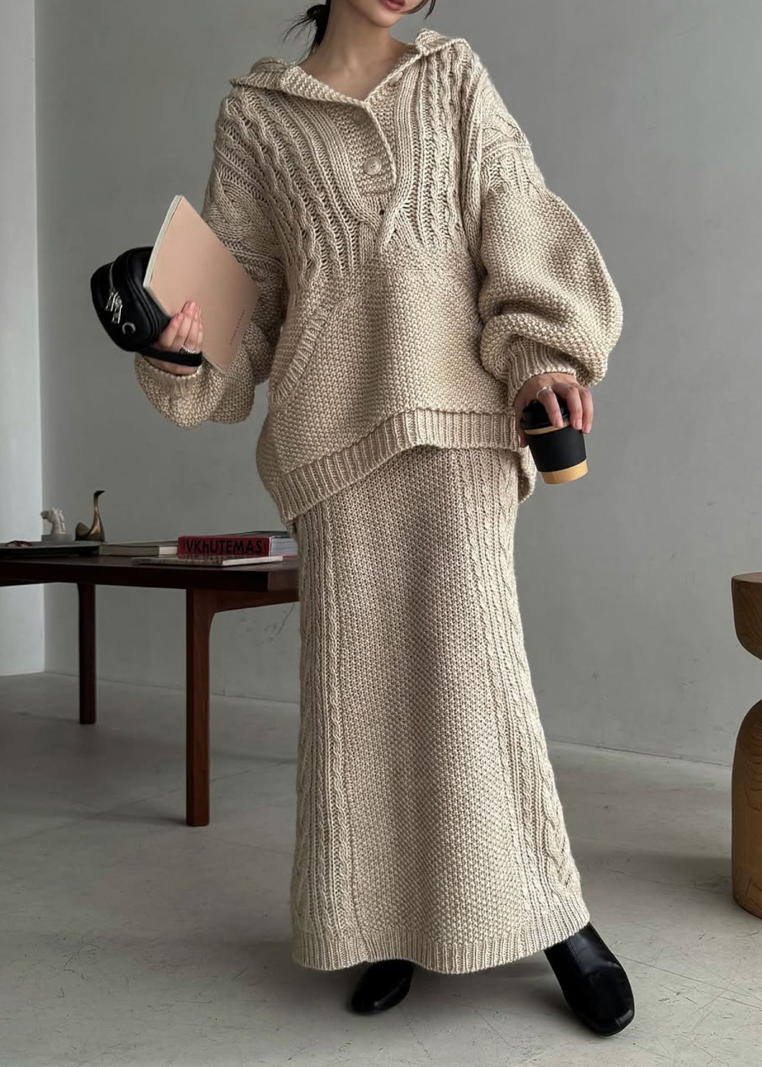 side cable coarse knit pencil SK