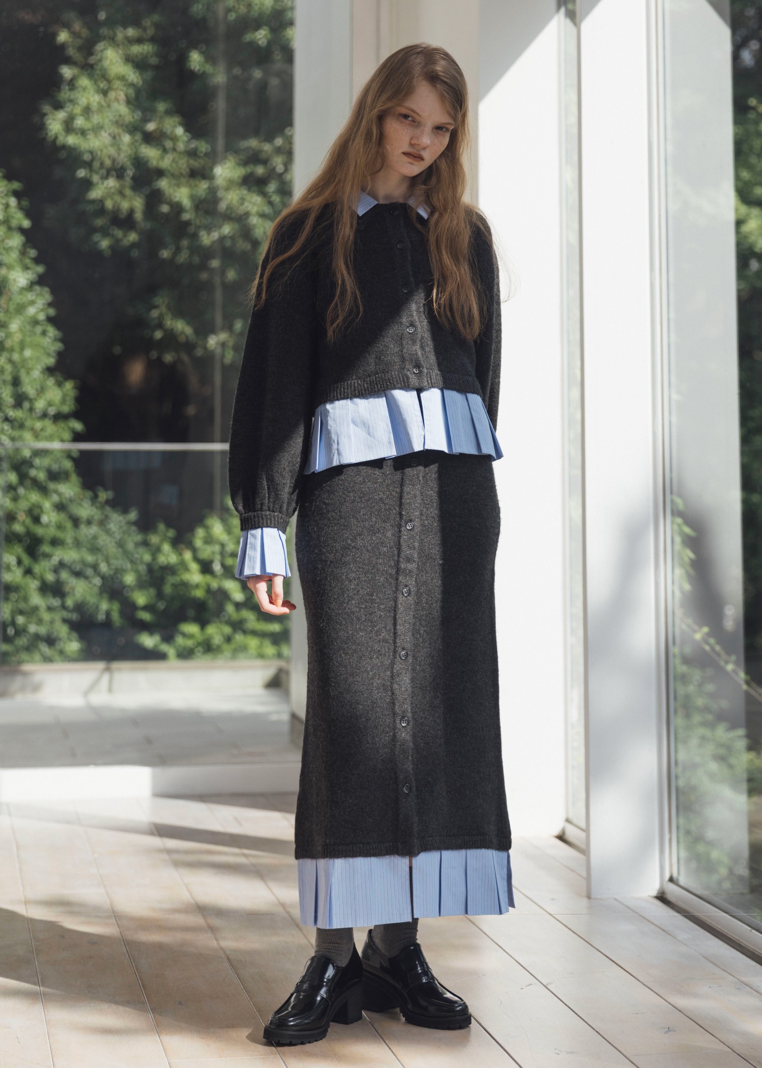 pleats docking button slit pencil knit SK