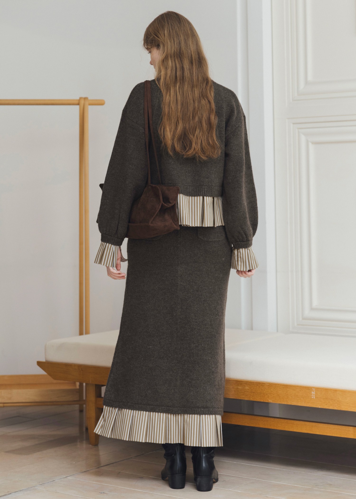 pleats docking button slit pencil knit SK