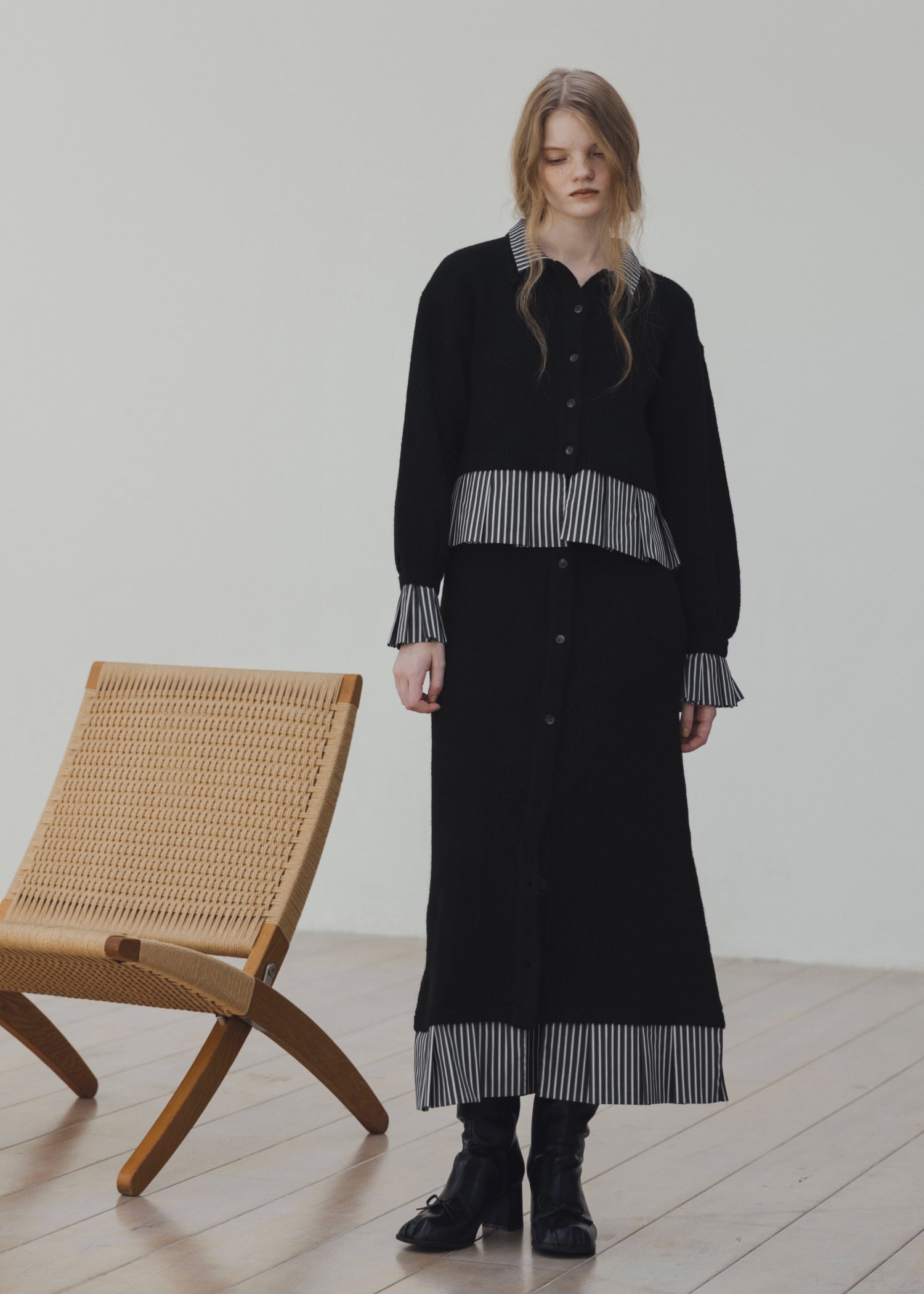 pleats docking button slit pencil knit SK