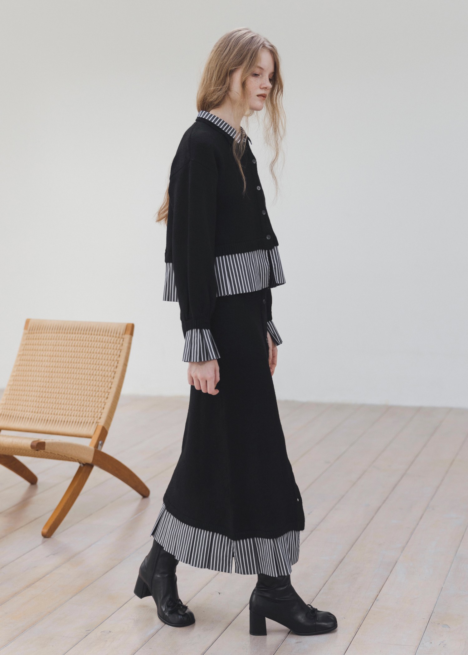 pleats docking button slit pencil knit SK