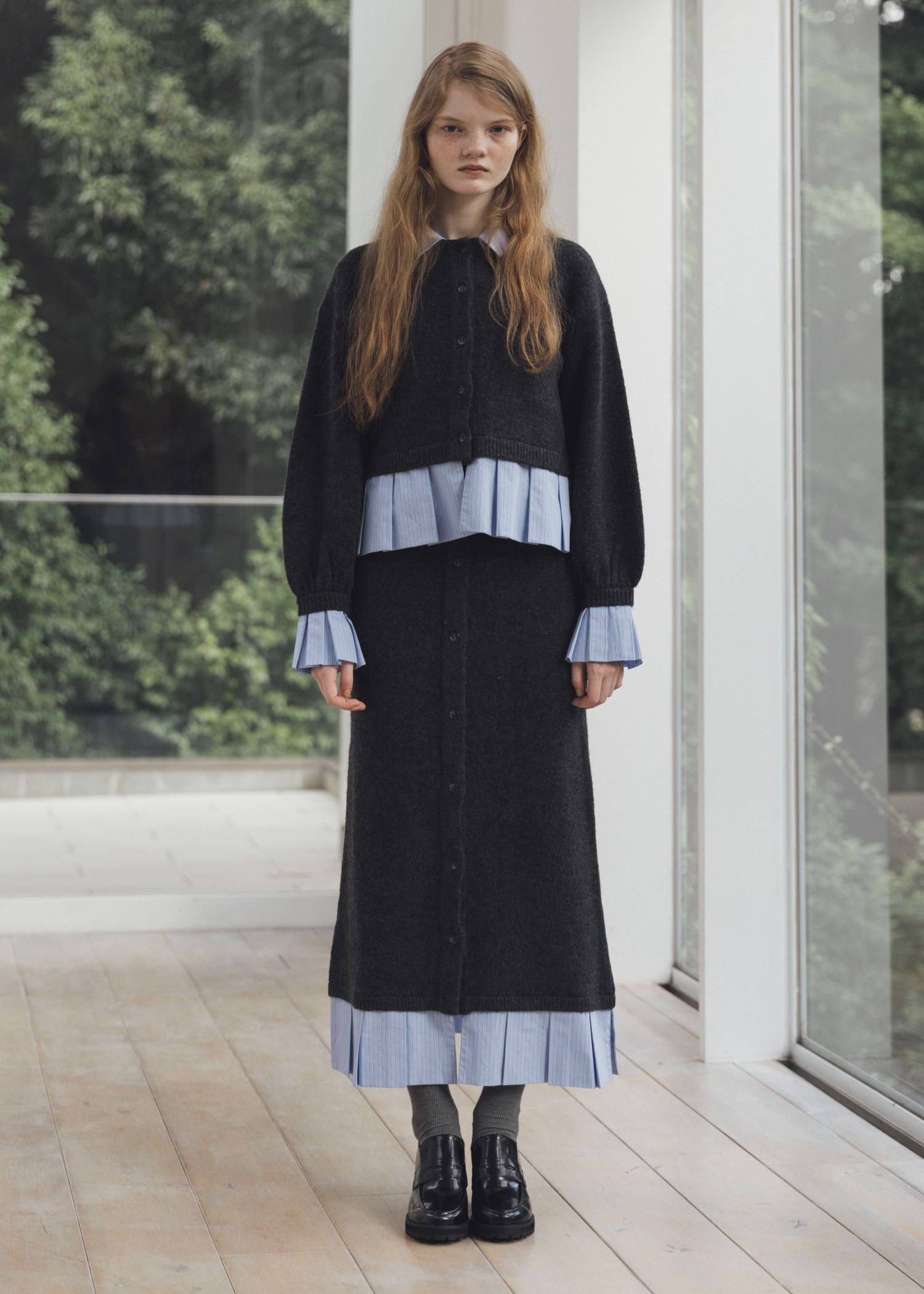 pleats docking button slit pencil knit SK