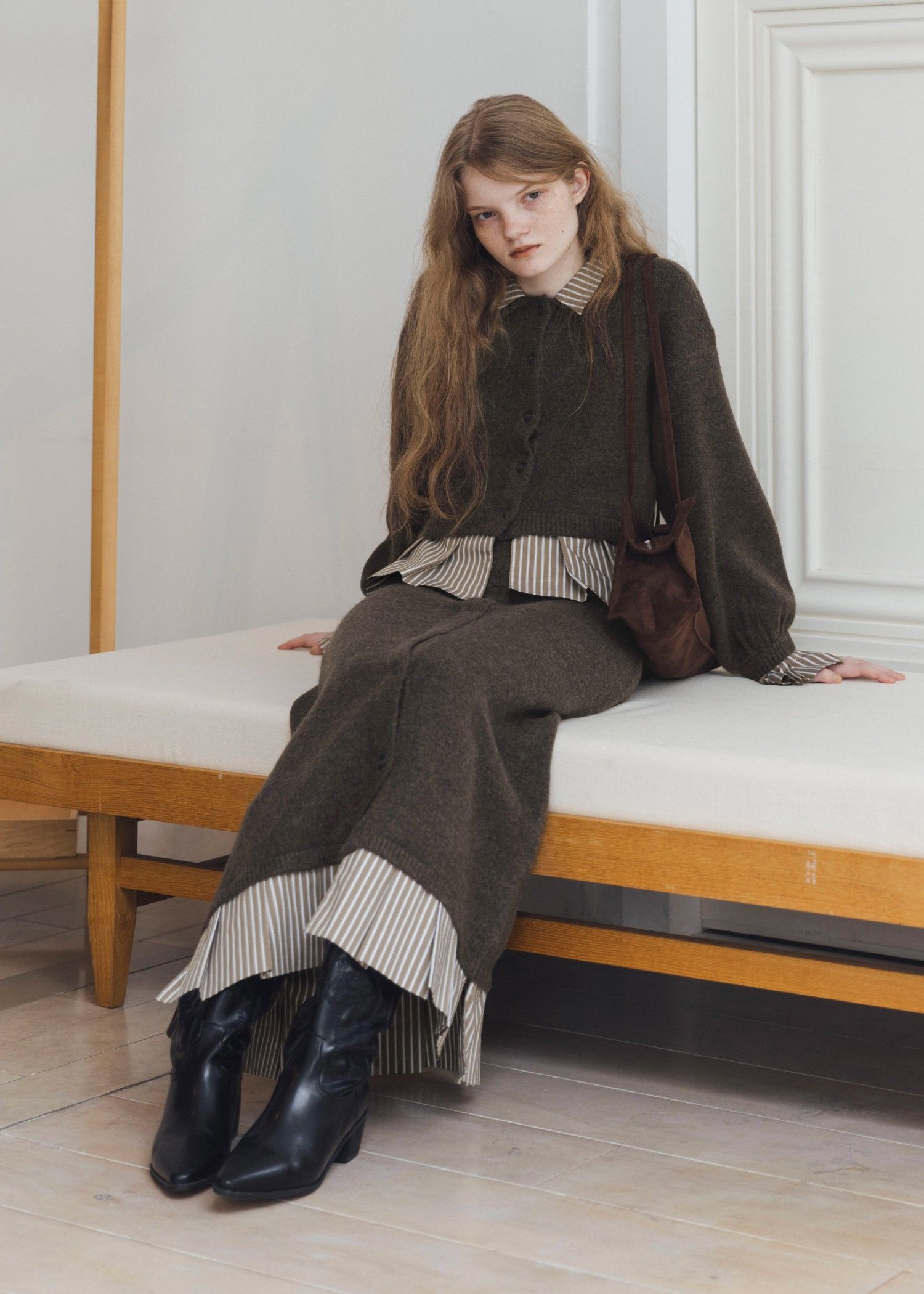 pleats docking button slit pencil knit SK