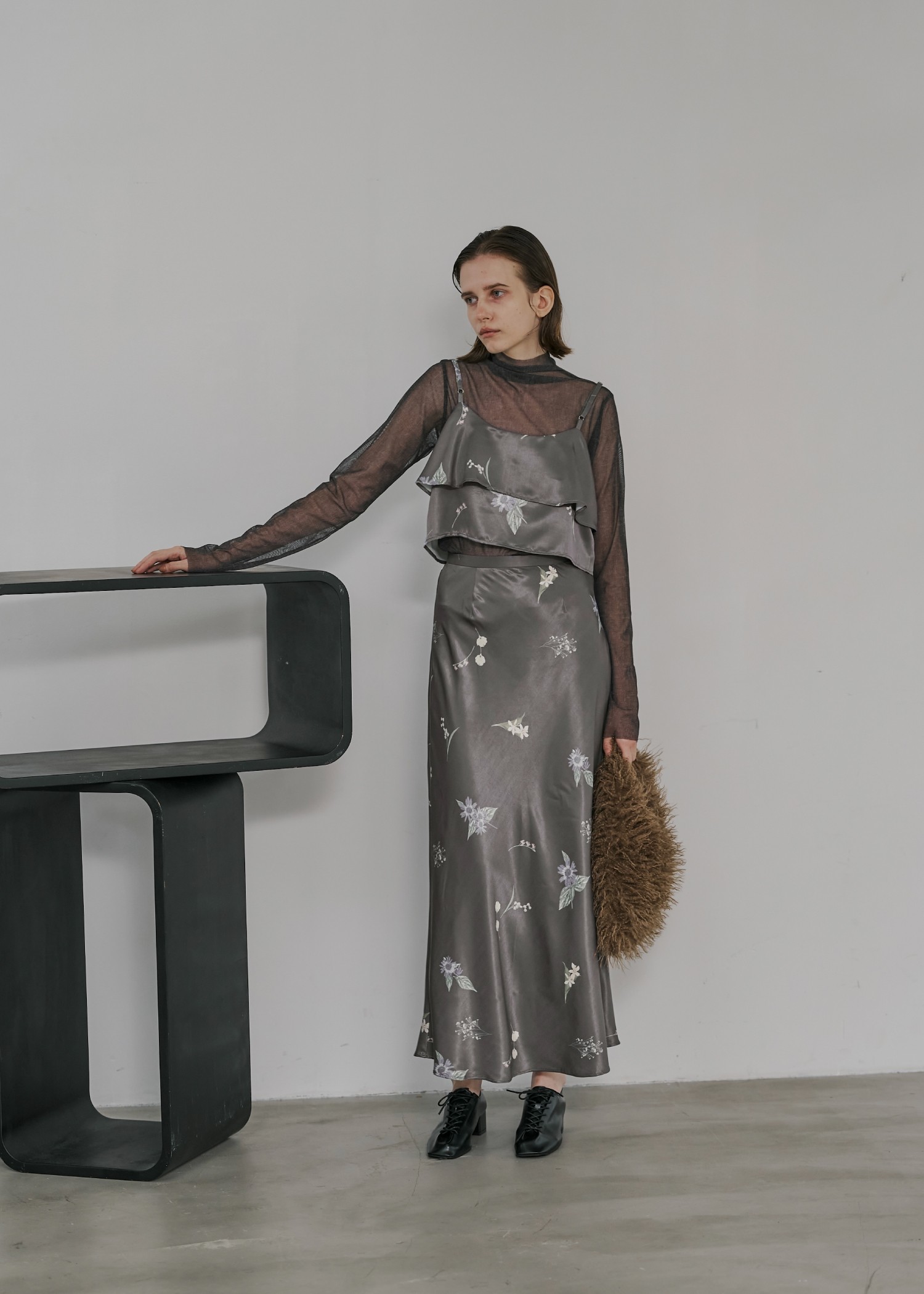 multi flower print bustier skirt SET UP