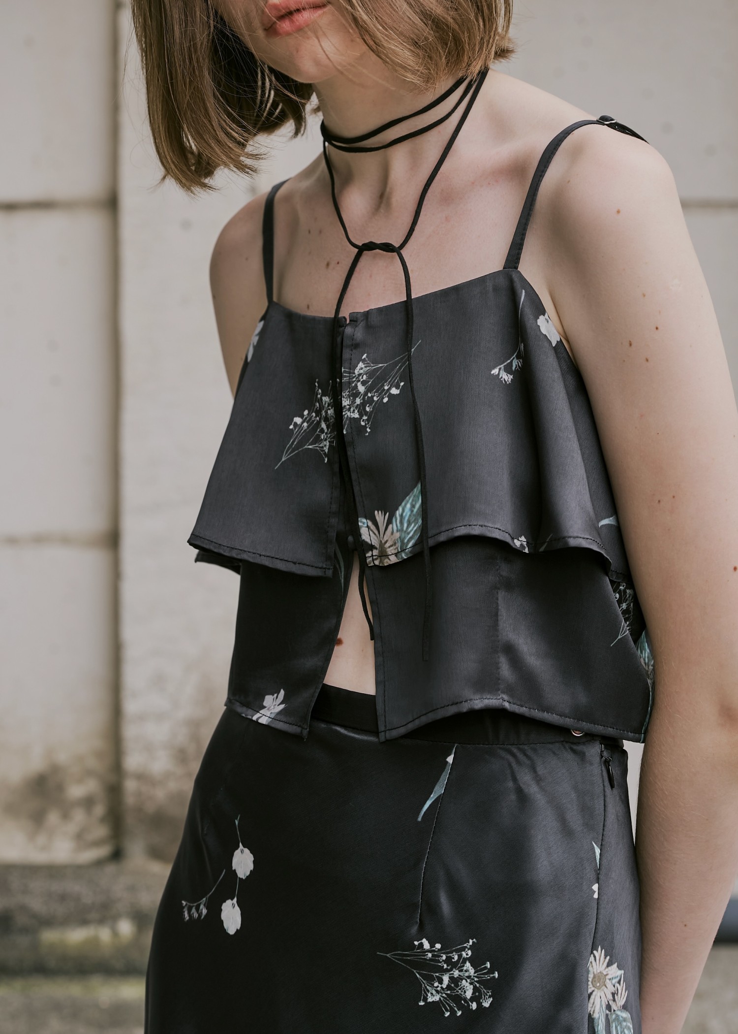 multi flower print bustier skirt SET UP