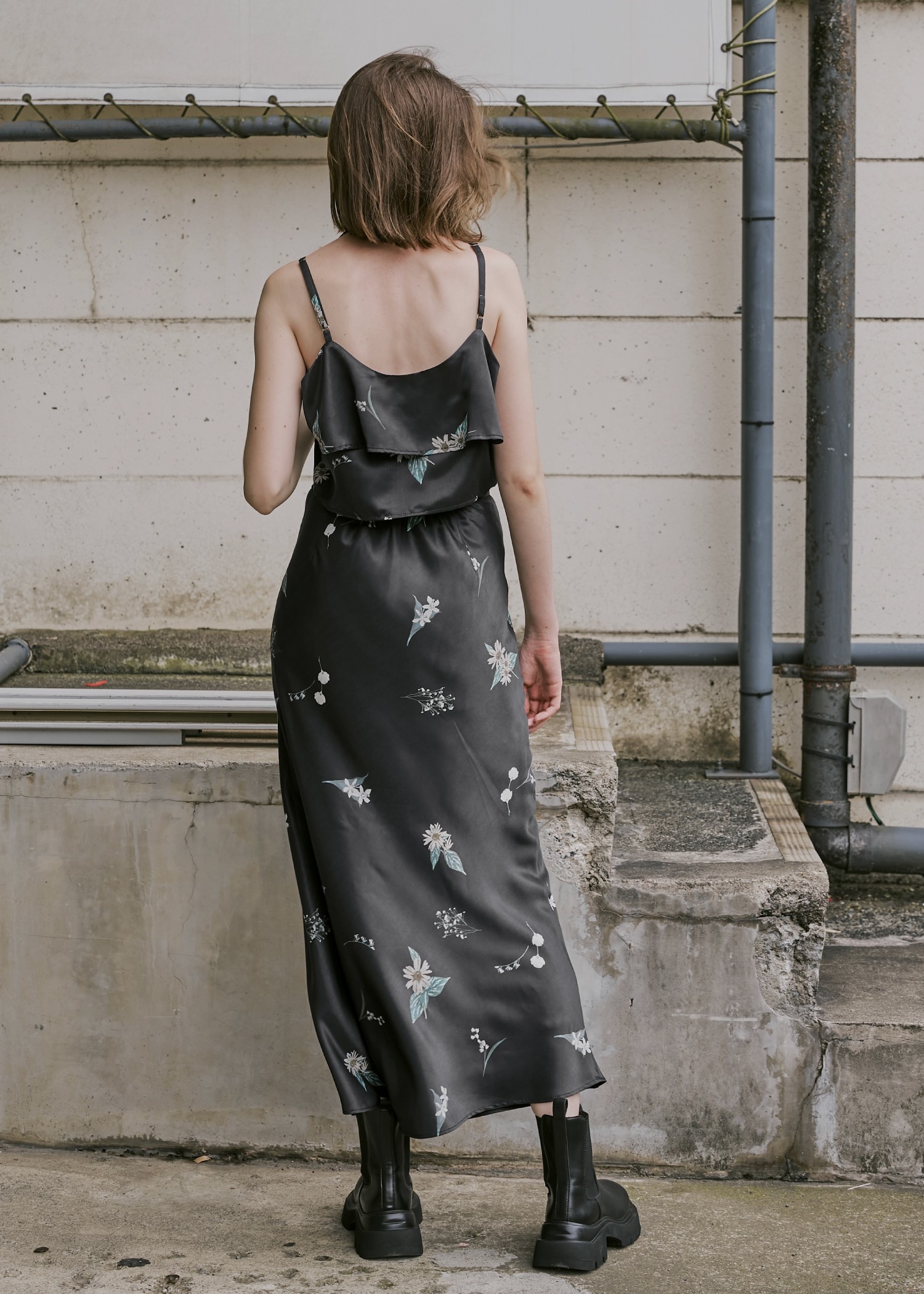 multi flower print bustier skirt SET UP