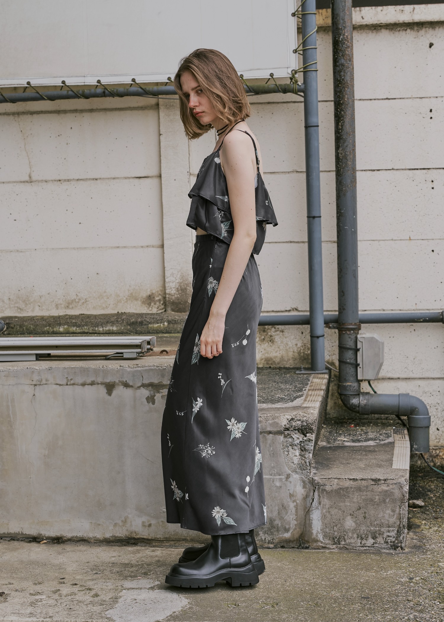 multi flower print bustier skirt SET UP