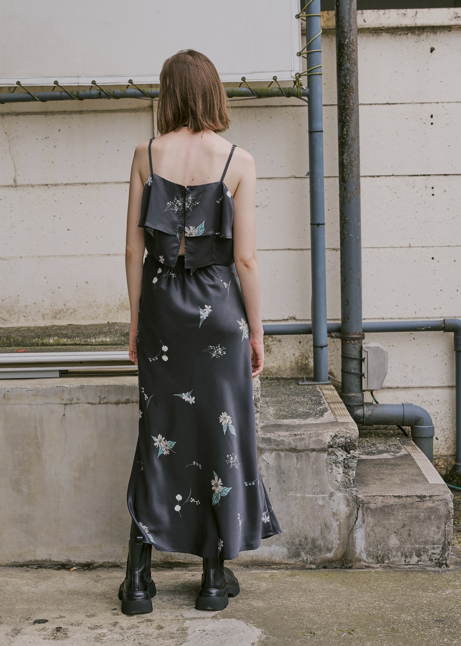 multi flower print bustier skirt SET UP