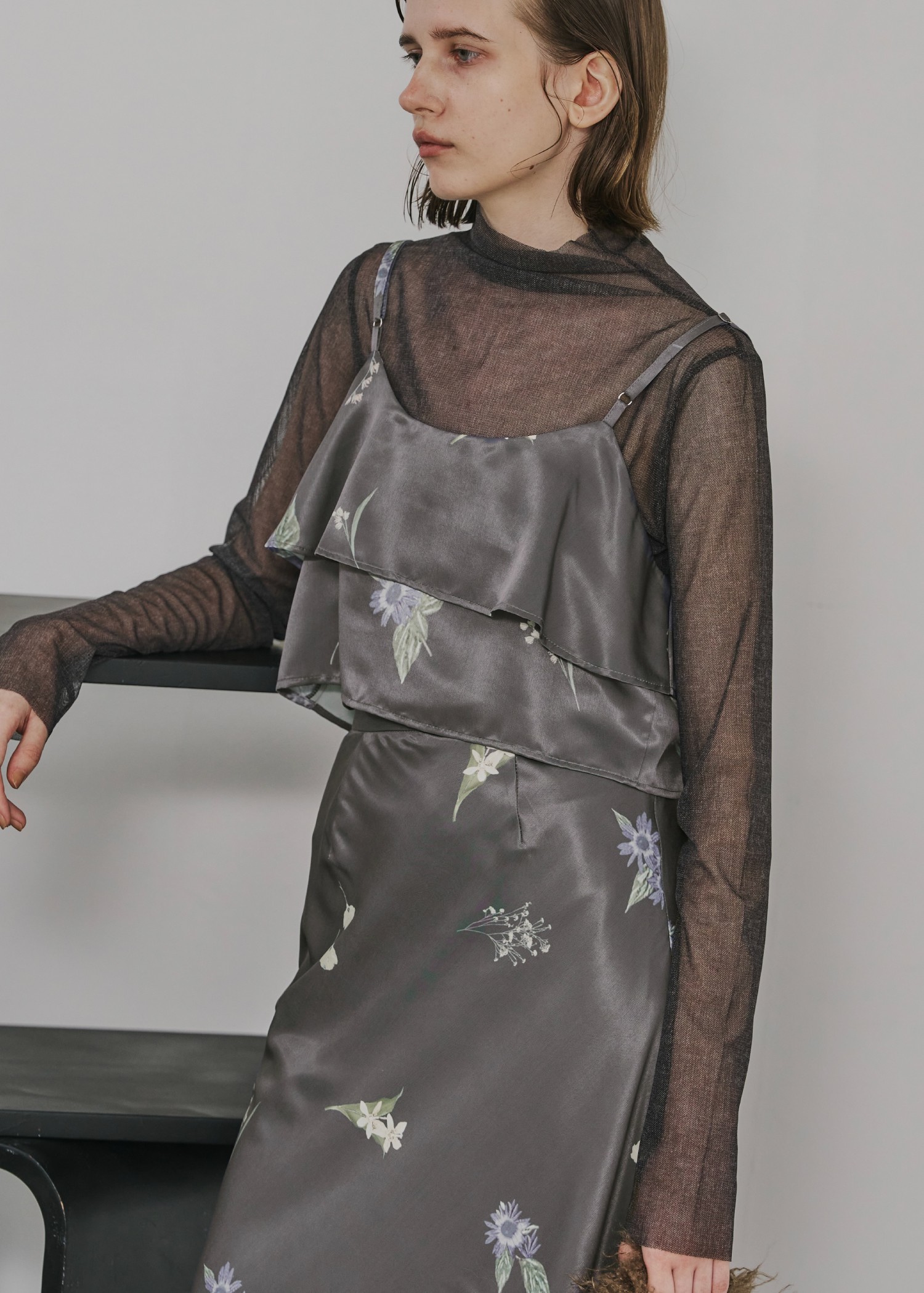 multi flower print bustier skirt SET UP