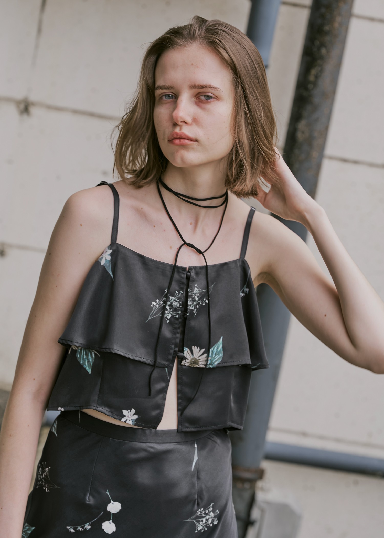 multi flower print bustier skirt SET UP